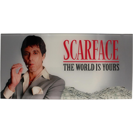 SD Toys - Poster in vetro di Scarface "Il mondo è tuo" sfondo grigio
