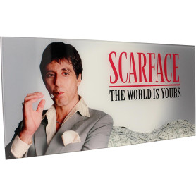 SD Toys - Poster in vetro di Scarface "Il mondo è tuo" sfondo grigio