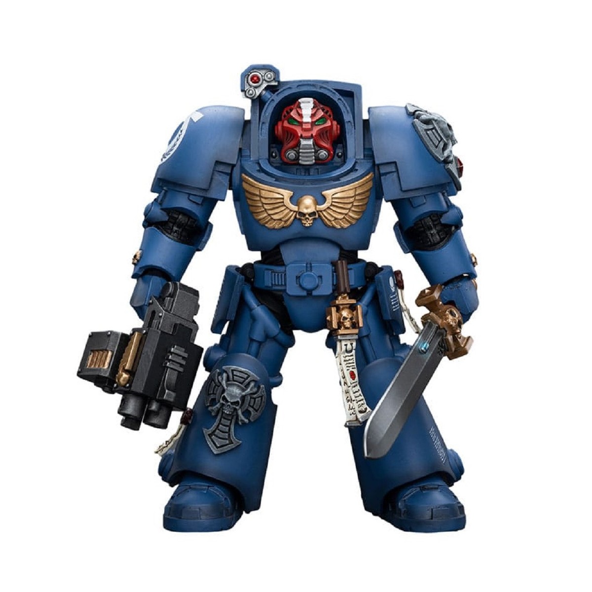 JoyToy - Ultramarines - Sergente della squadra Terminator con spada elettrica e teletrasporto Homer 1/18 - WH40K
