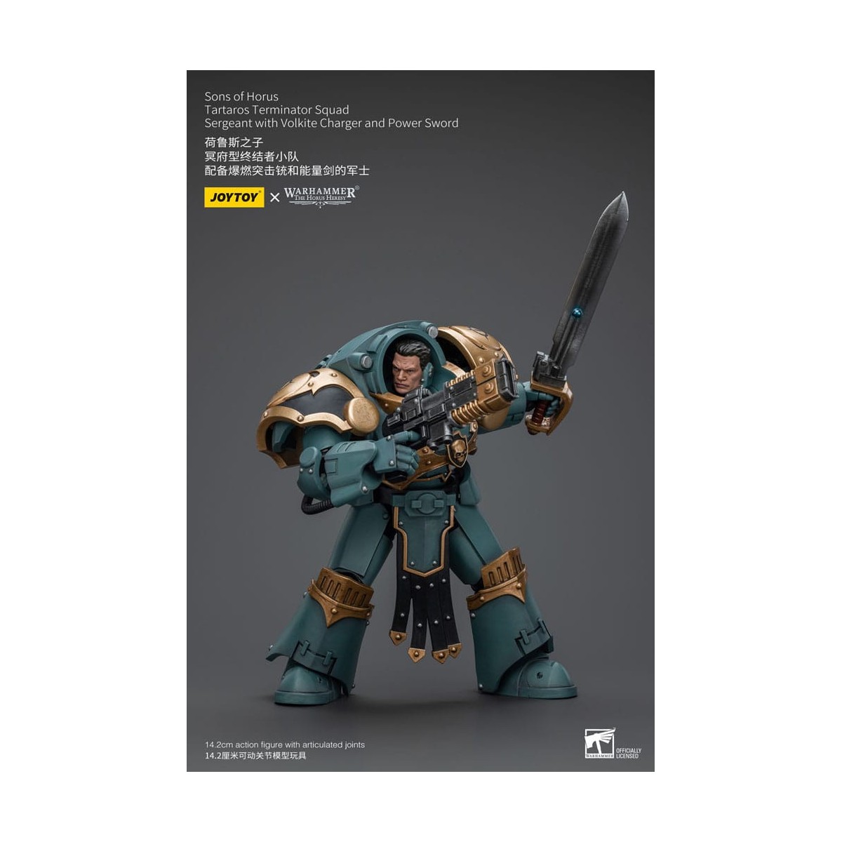 JoyToy - Sons of Horus - Sergente della squadra Terminator di Tartaros con caricatore Volkite e spada di potere 1/18