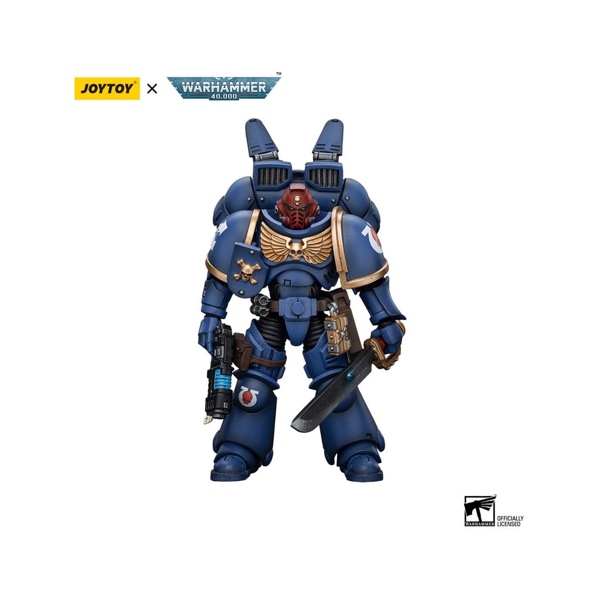 JoyToy - Space Marine - Ultramarines - Jump Pack Sergente Intercessori con pistola al plasma e spada di potenza 1/18