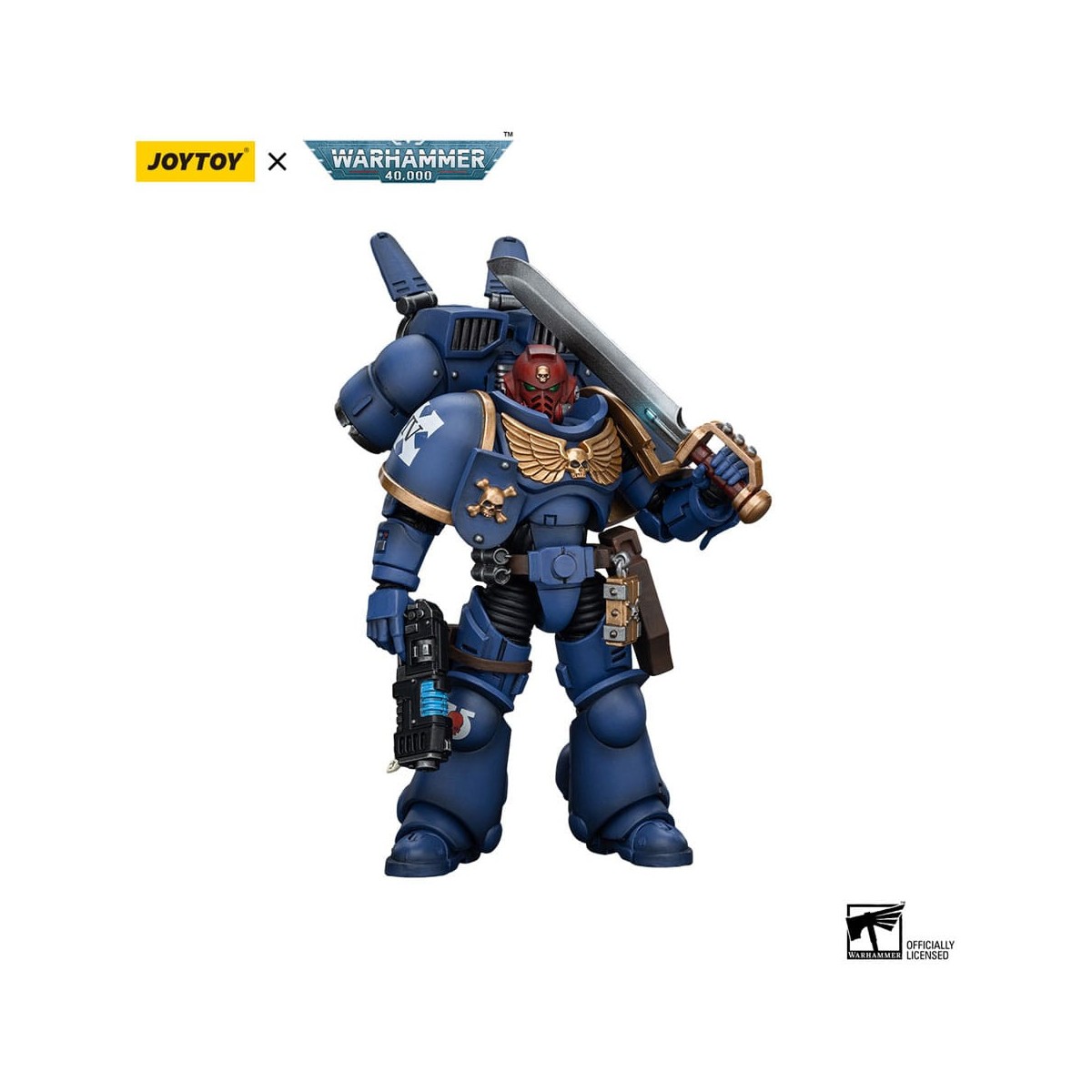 JoyToy - Space Marine - Ultramarines - Jump Pack Sergente Intercessori con pistola al plasma e spada di potenza 1/18