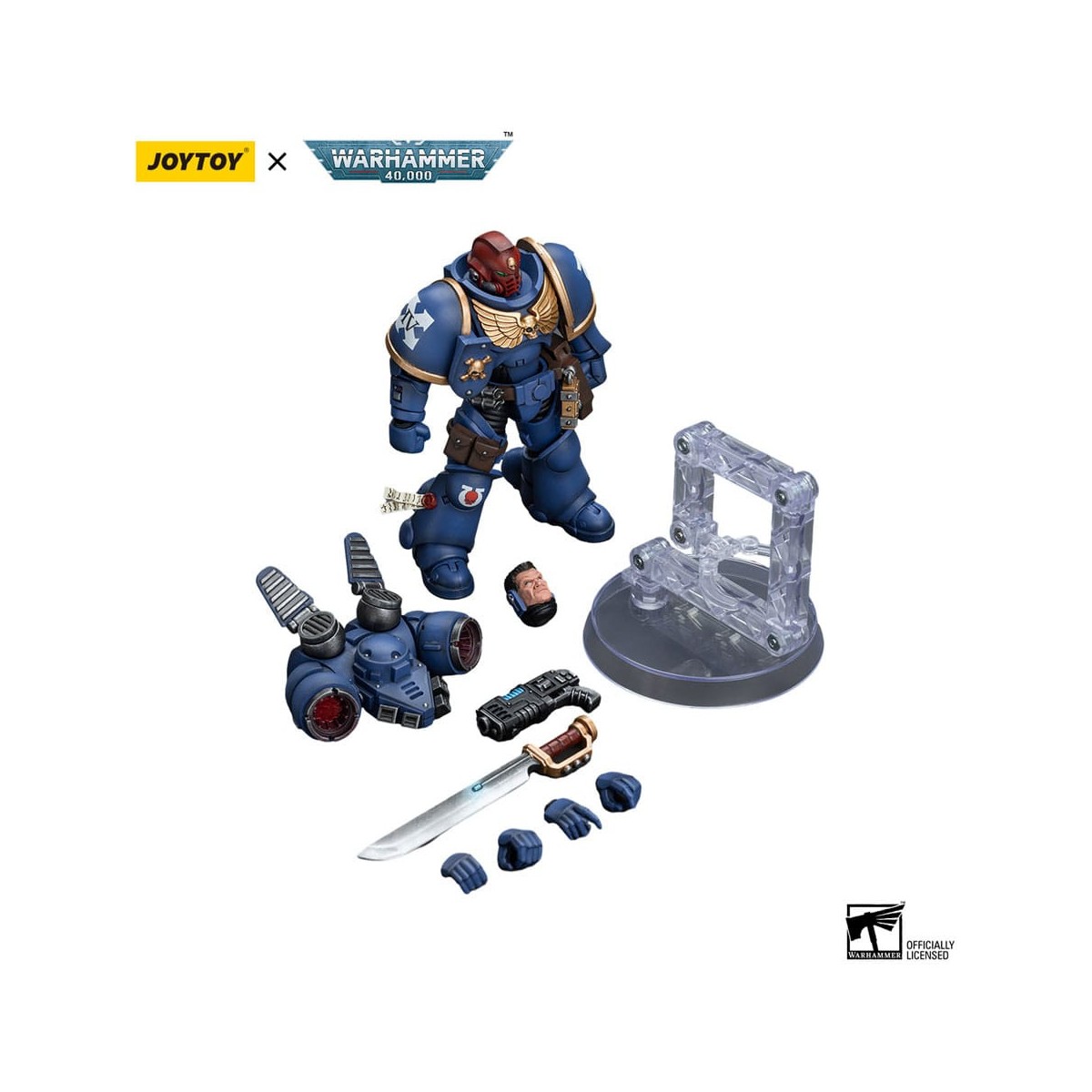 JoyToy - Space Marine - Ultramarines - Jump Pack Sergente Intercessori con pistola al plasma e spada di potenza 1/18