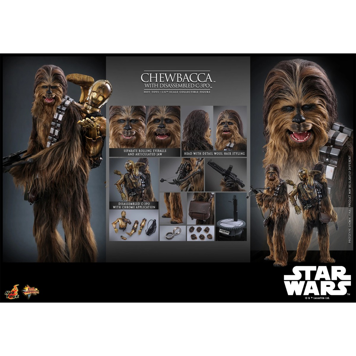 Hot toys Star Wars: Chewbacca con C-3PO smontato MMS 1/6 - L'Impero colpisce ancora