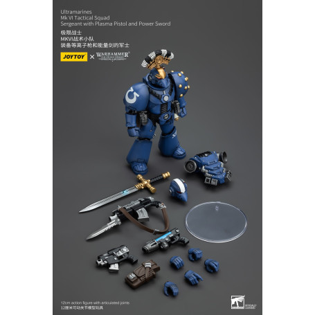 JoyToy - Ultramarines - Sergente della squadra tattica della Legione MKVI con pistola al plasma e spada elettrica 1/18