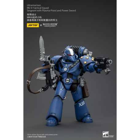 JoyToy - Ultramarines - Sergente della squadra tattica della Legione MKVI con pistola al plasma e spada elettrica 1/18