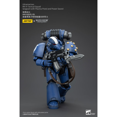JoyToy - Ultramarines - Sergente della squadra tattica della Legione MKVI con pistola al plasma e spada elettrica 1/18