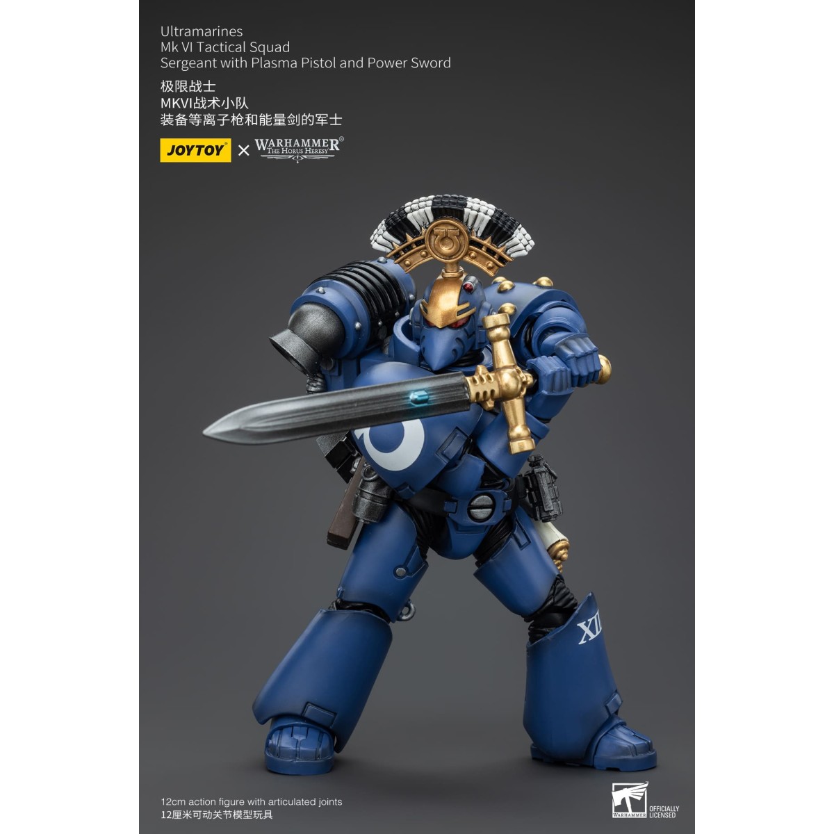 JoyToy - Ultramarines - Sergente della squadra tattica della Legione MKVI con pistola al plasma e spada elettrica 1/18