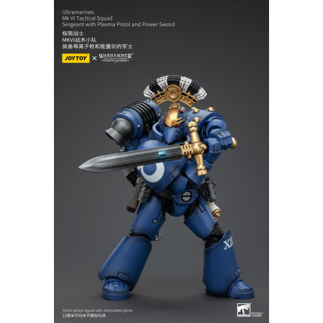 JoyToy - Ultramarines - Sergente della squadra tattica della Legione MKVI con pistola al plasma e spada elettrica 1/18
