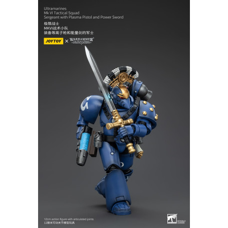 JoyToy - Ultramarines - Sergente della squadra tattica della Legione MKVI con pistola al plasma e spada elettrica 1/18