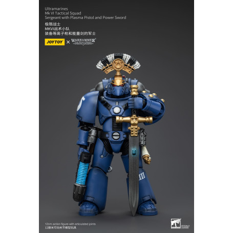 JoyToy - Ultramarines - Sergente della squadra tattica della Legione MKVI con pistola al plasma e spada elettrica 1/18