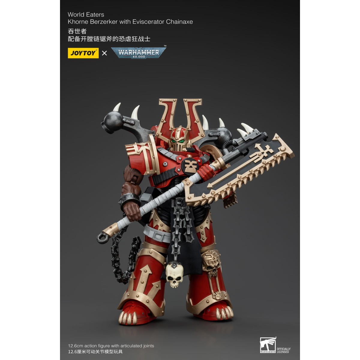 JoyToy Chaos Space Marines - Mangiamondo Khorne Berzerker con Eviscerator Chainaxe 1/18 - Warhammer 40K