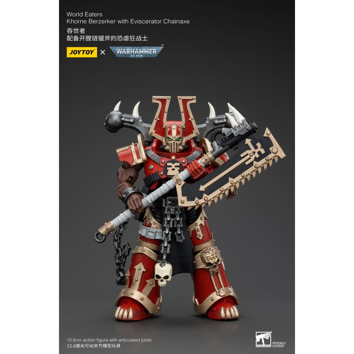 JoyToy Chaos Space Marines - Mangiamondo Khorne Berzerker con Eviscerator Chainaxe 1/18 - Warhammer 40K