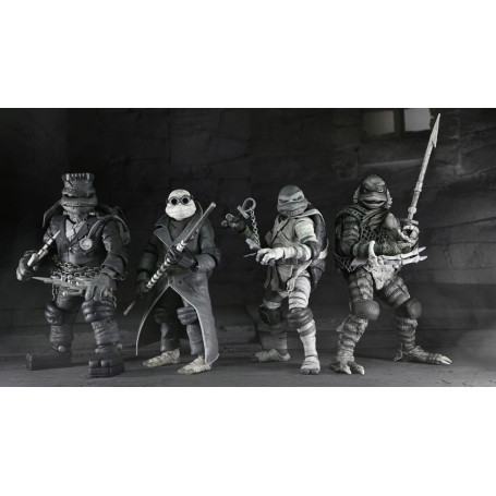 NECA - Confezione 4 figurine Turtles Black & White - Universal Monsters x TMNT