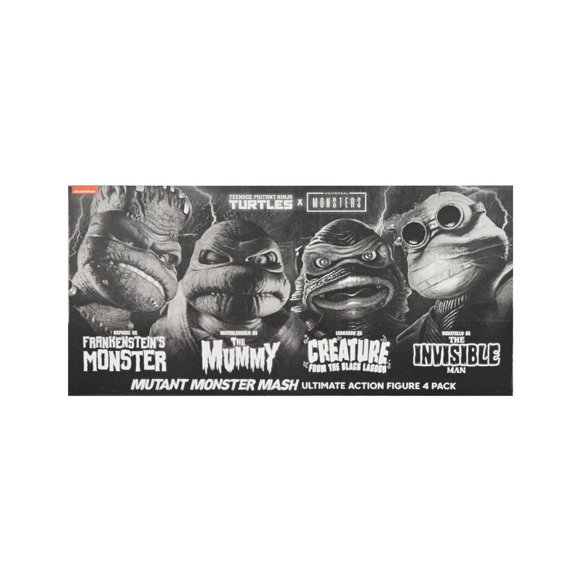 NECA - Confezione 4 figurine Turtles Black & White - Universal Monsters x TMNT