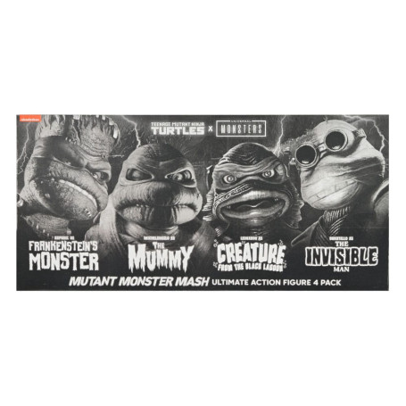 NECA - Confezione 4 figurine Turtles Black & White - Universal Monsters x TMNT
