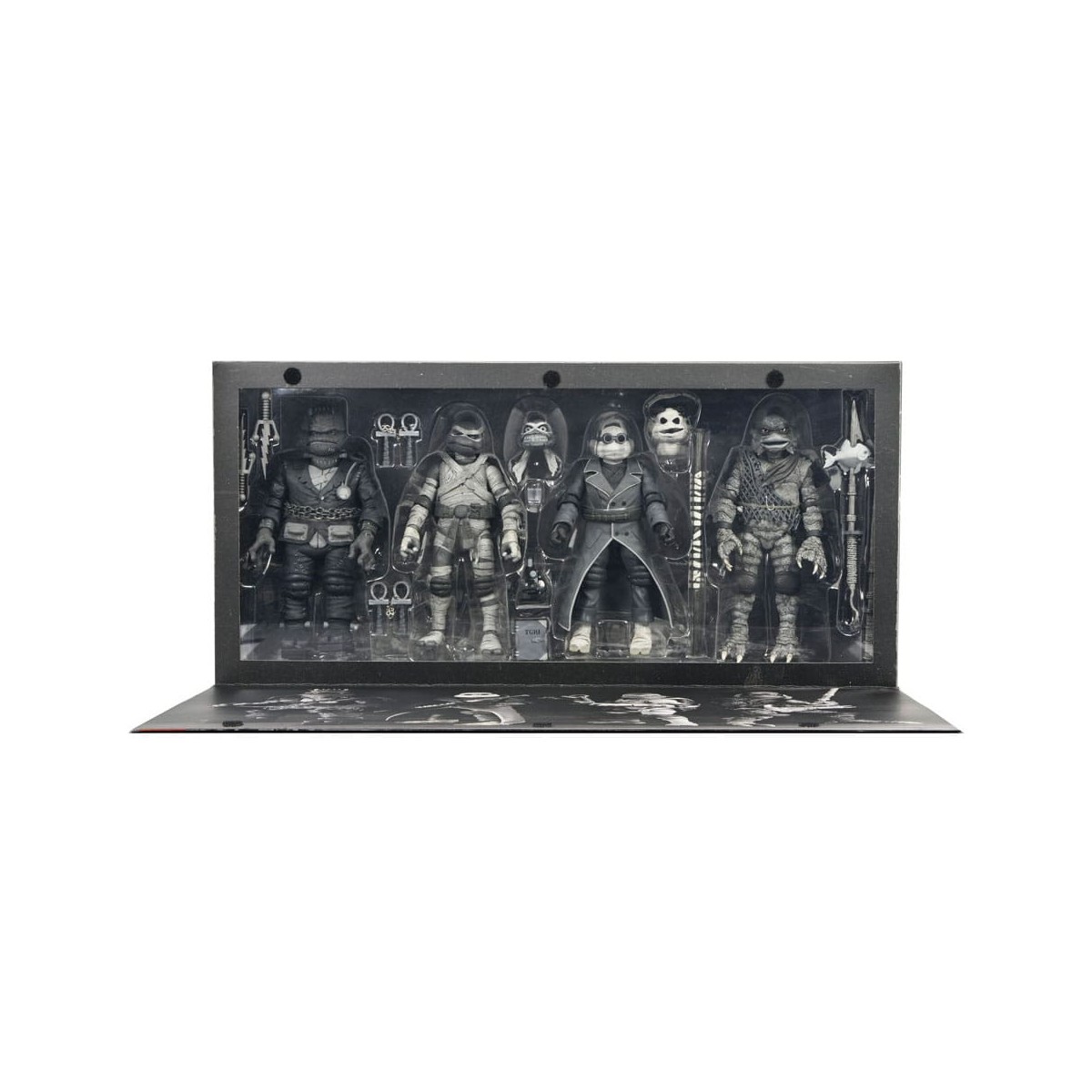 NECA - Confezione 4 figurine Turtles Black & White - Universal Monsters x TMNT