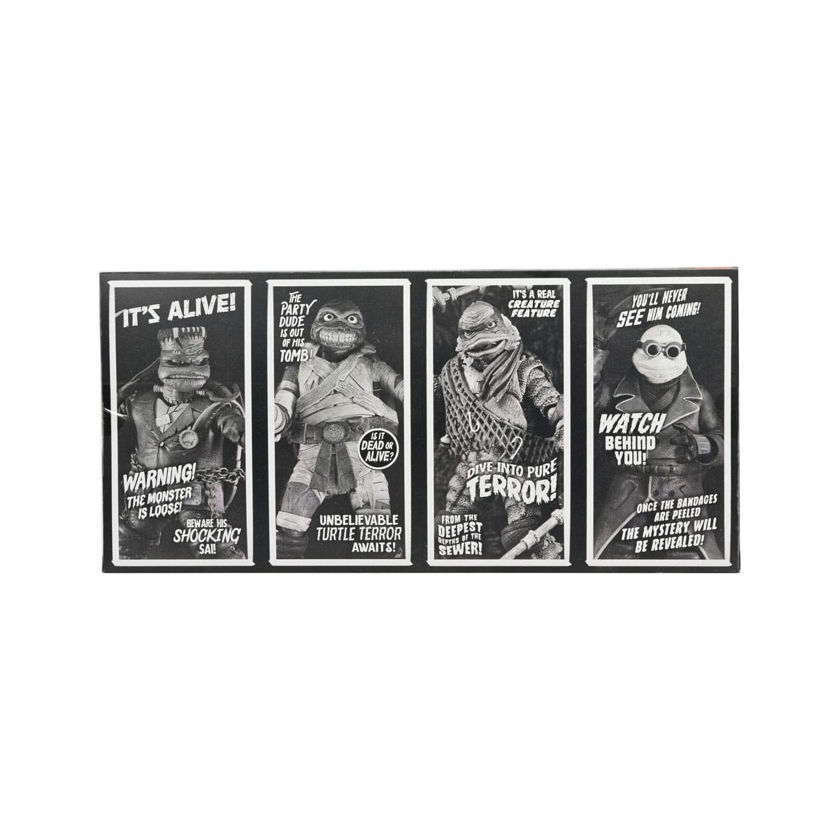 NECA - Confezione 4 figurine Turtles Black & White - Universal Monsters x TMNT
