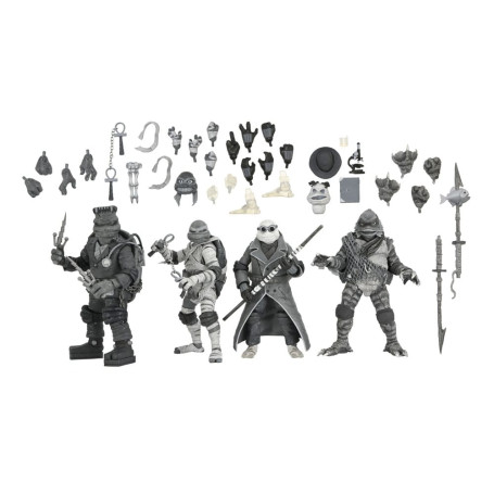 NECA - Confezione 4 figurine Turtles Black & White - Universal Monsters x TMNT