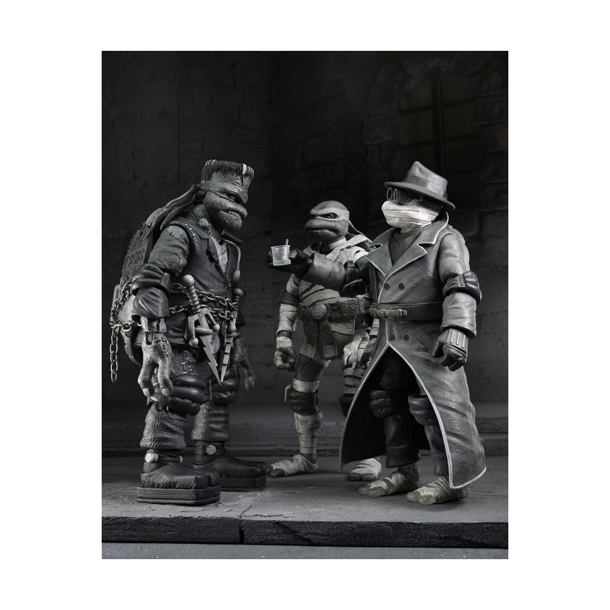 NECA - Confezione 4 figurine Turtles Black & White - Universal Monsters x TMNT