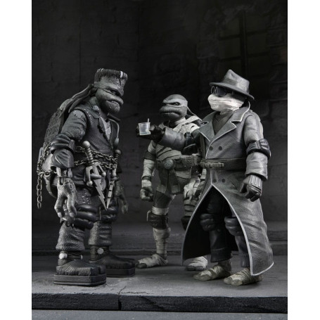 NECA - Confezione 4 figurine Turtles Black & White - Universal Monsters x TMNT