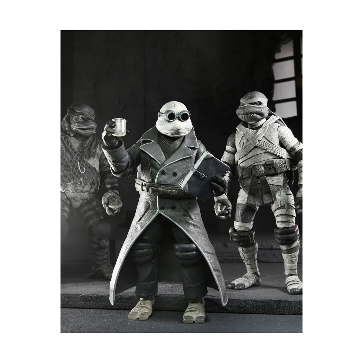 NECA - Confezione 4 figurine Turtles Black & White - Universal Monsters x TMNT