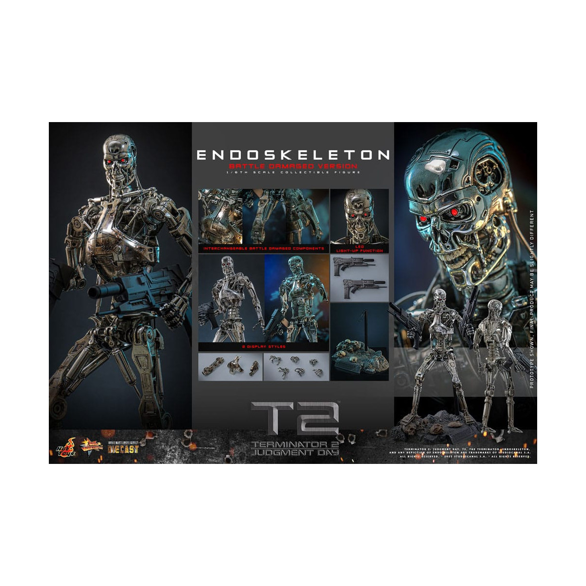 Hot Toys - Terminator 2: Il Giorno del Giudizio MMS 1/6 - Endoscheletro (Versione danneggiata dalla battaglia) Die cast MMS840D7