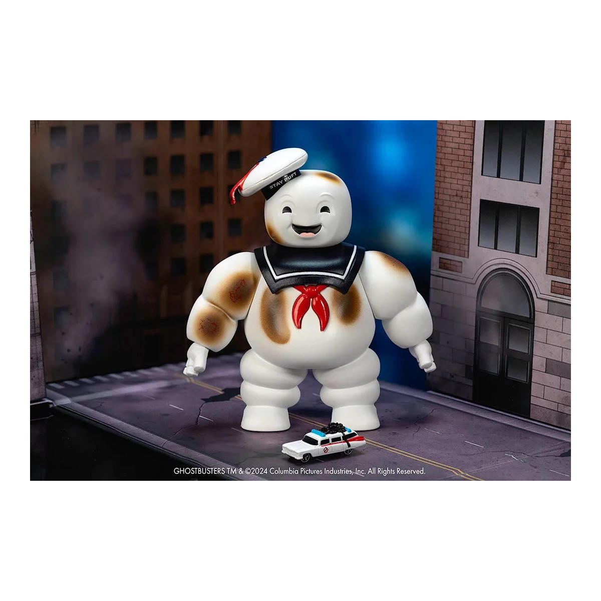 Jada Toys - Ghostbusters Uomo marshmallow Stay Puft con Cadillac Ecto-1 - Nano Scene 1/64