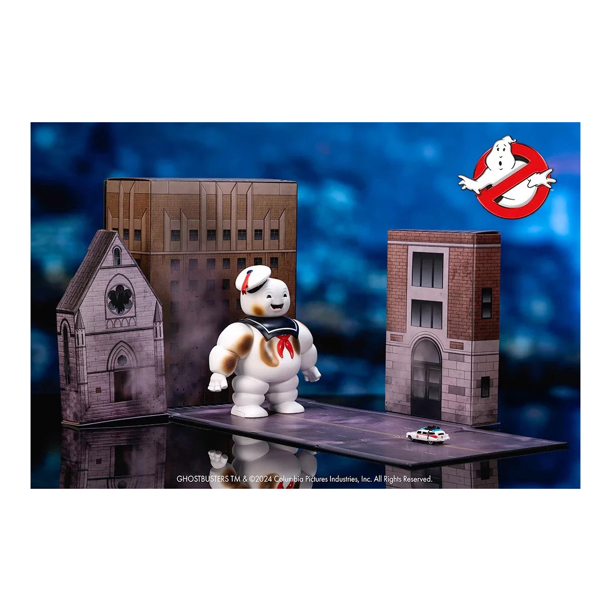 Jada Toys - Ghostbusters Uomo marshmallow Stay Puft con Cadillac Ecto-1 - Nano Scene 1/64