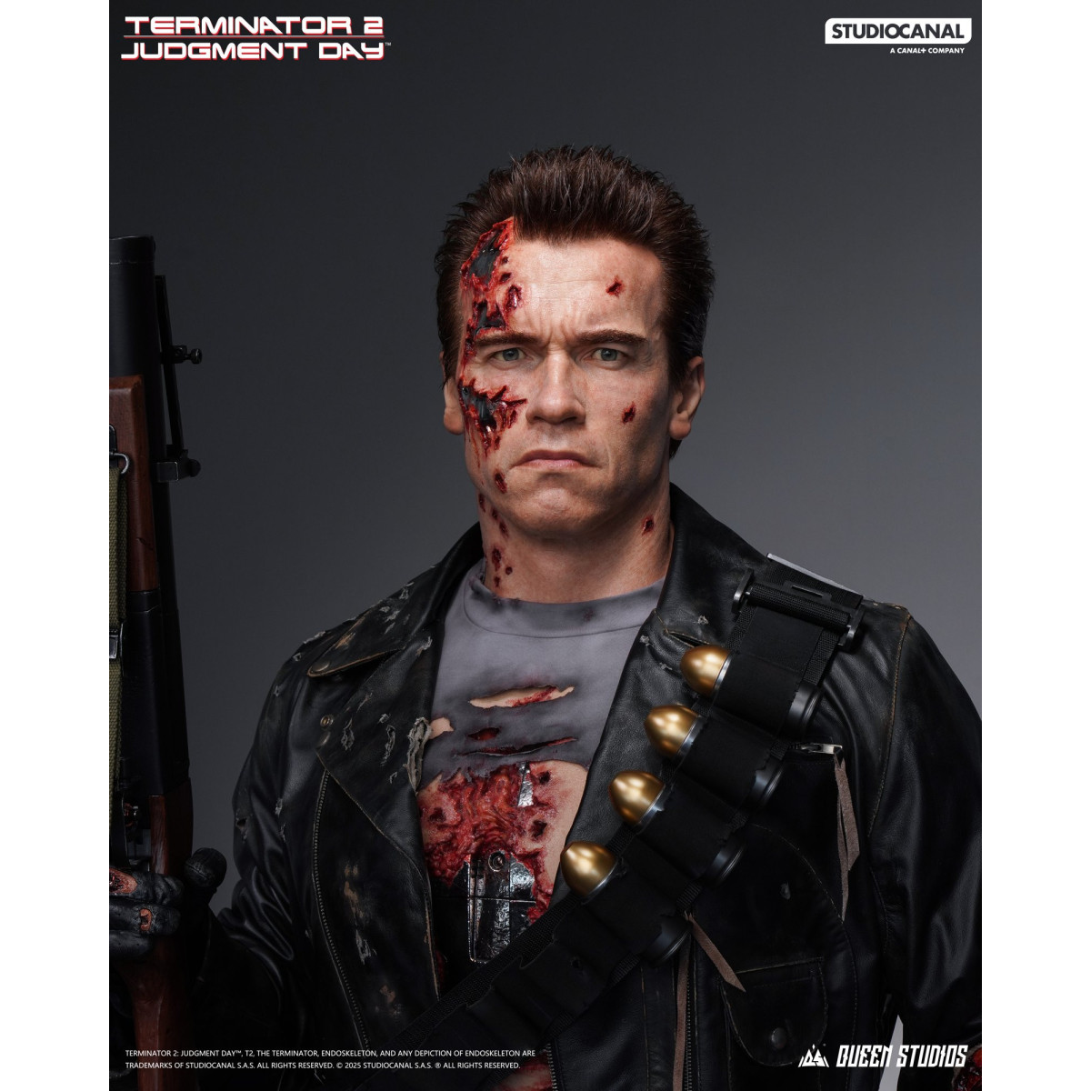 Queen Studios - Busto a grandezza naturale del T-800 danneggiato dalla battaglia - Terminator 2