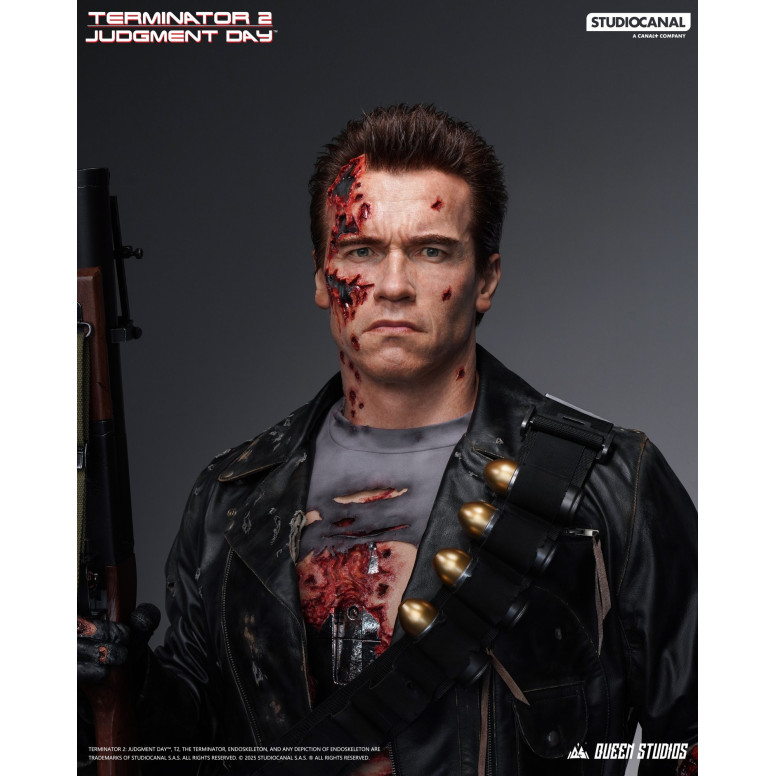 Queen Studios - Busto a grandezza naturale del T-800 danneggiato dalla battaglia - Terminator 2