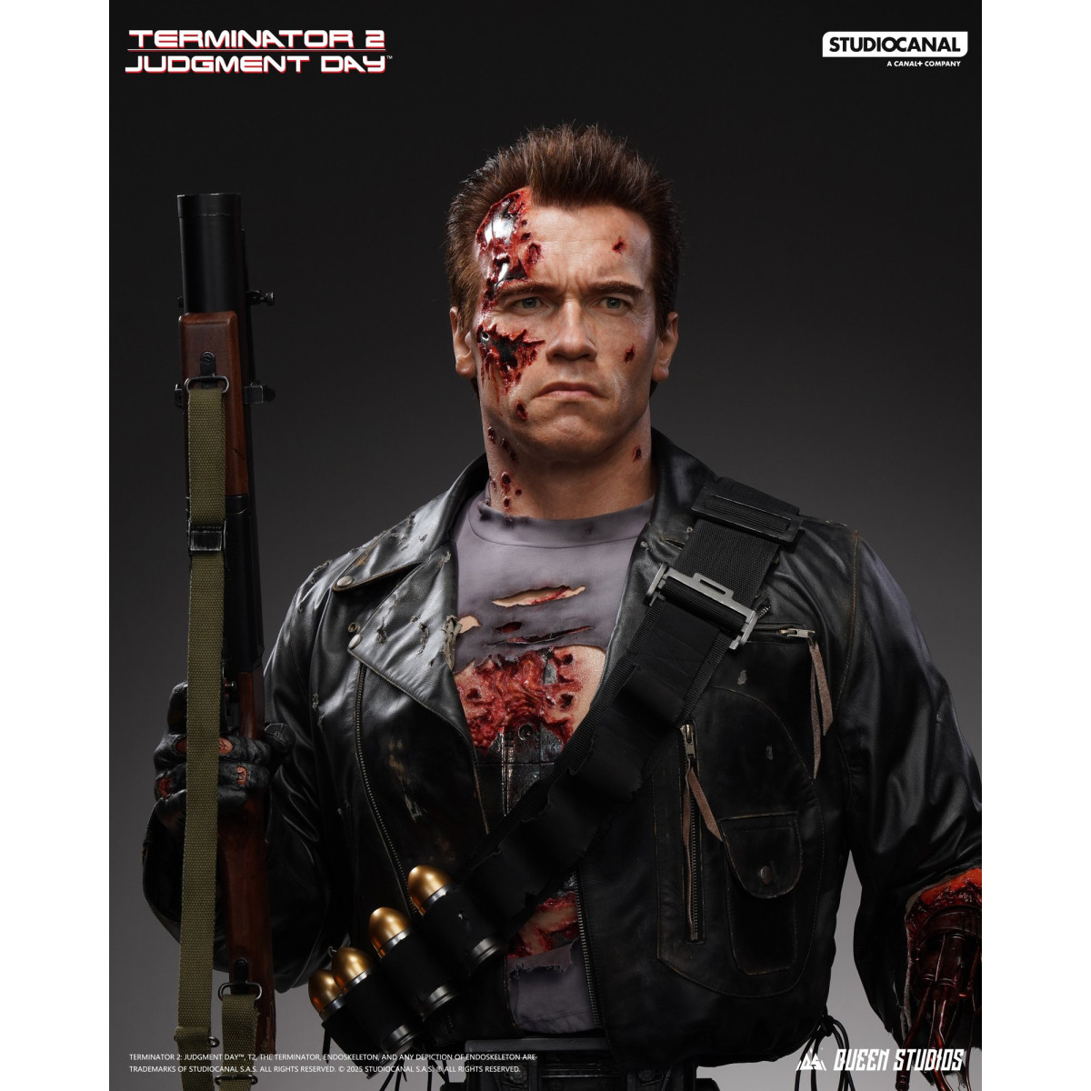 Queen Studios - Busto a grandezza naturale del T-800 danneggiato dalla battaglia - Terminator 2