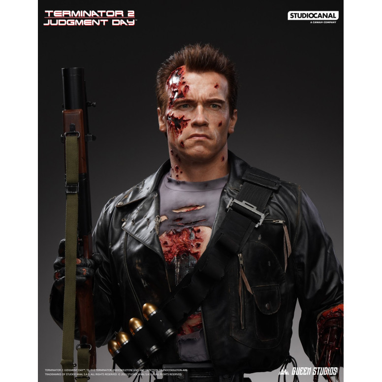 Queen Studios - Busto a grandezza naturale del T-800 danneggiato dalla battaglia - Terminator 2