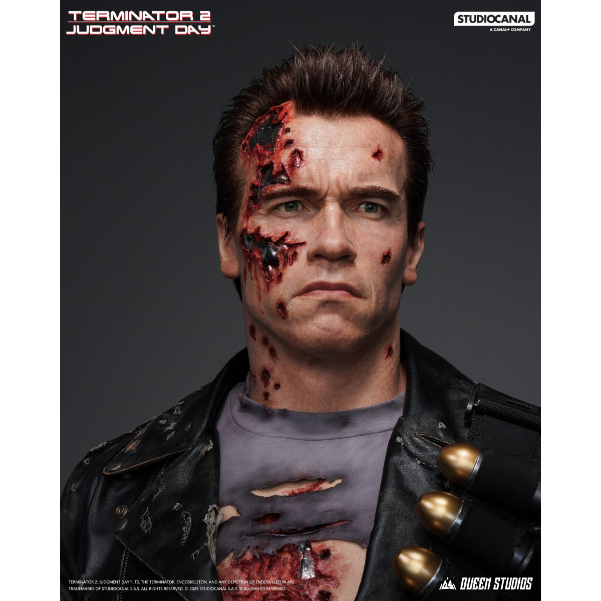 Queen Studios - Busto a grandezza naturale del T-800 danneggiato dalla battaglia - Terminator 2