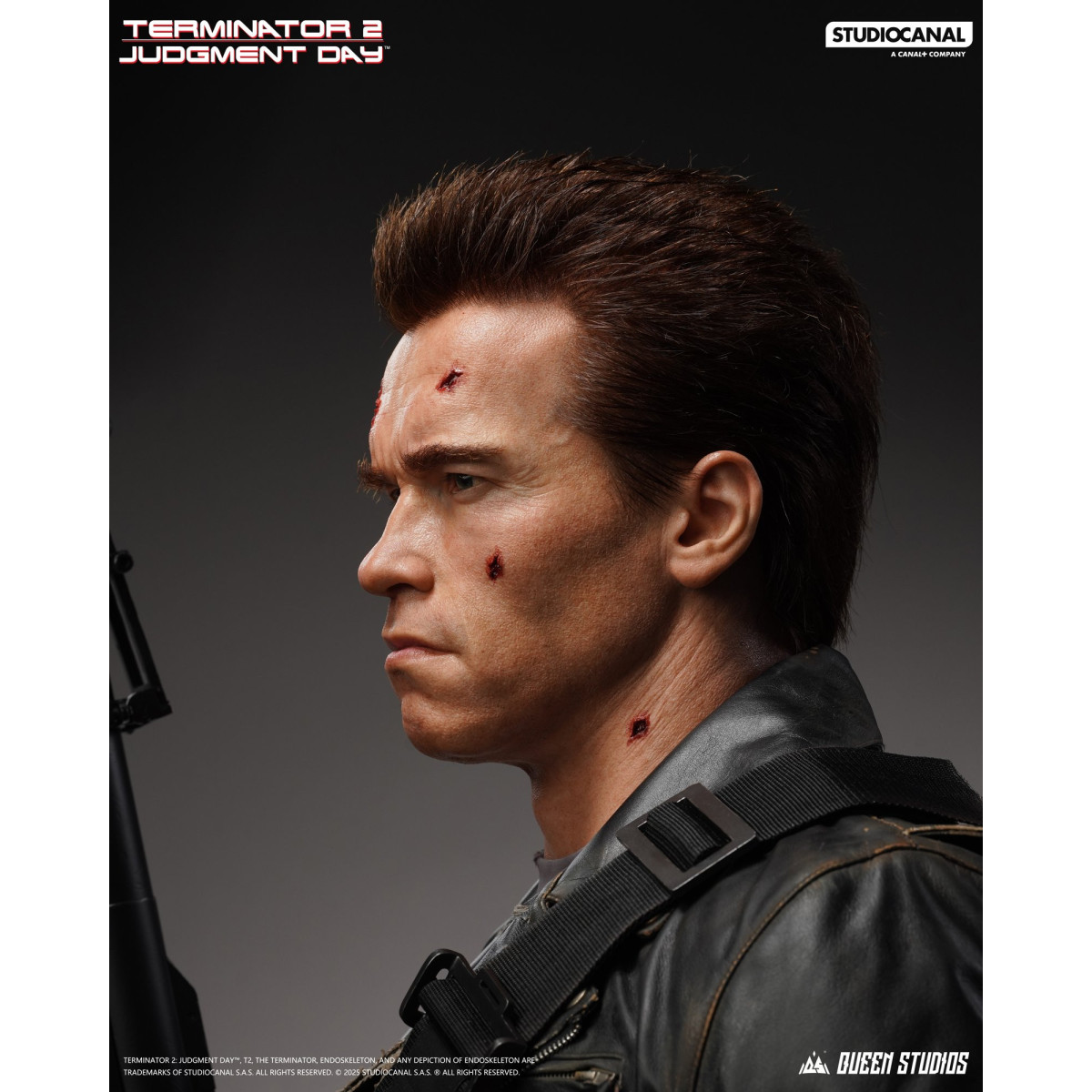 Queen Studios - Busto a grandezza naturale del T-800 danneggiato dalla battaglia - Terminator 2