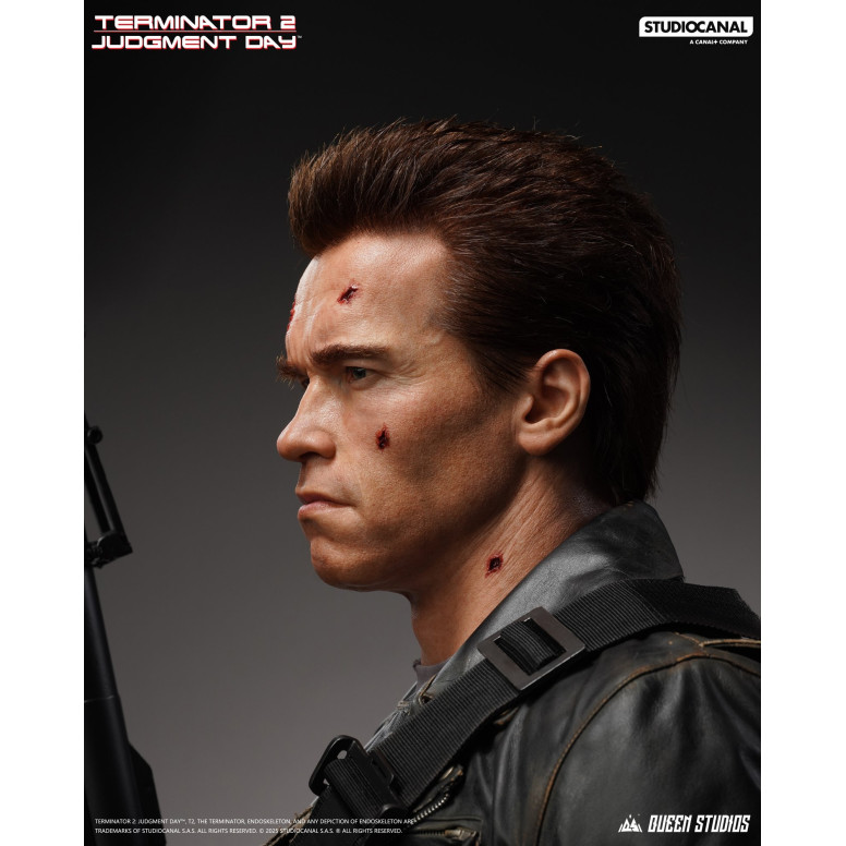 Queen Studios - Busto a grandezza naturale del T-800 danneggiato dalla battaglia - Terminator 2