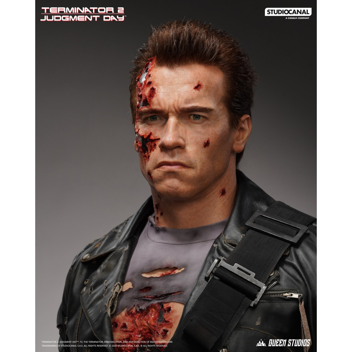 Queen Studios - Busto a grandezza naturale del T-800 danneggiato dalla battaglia - Terminator 2