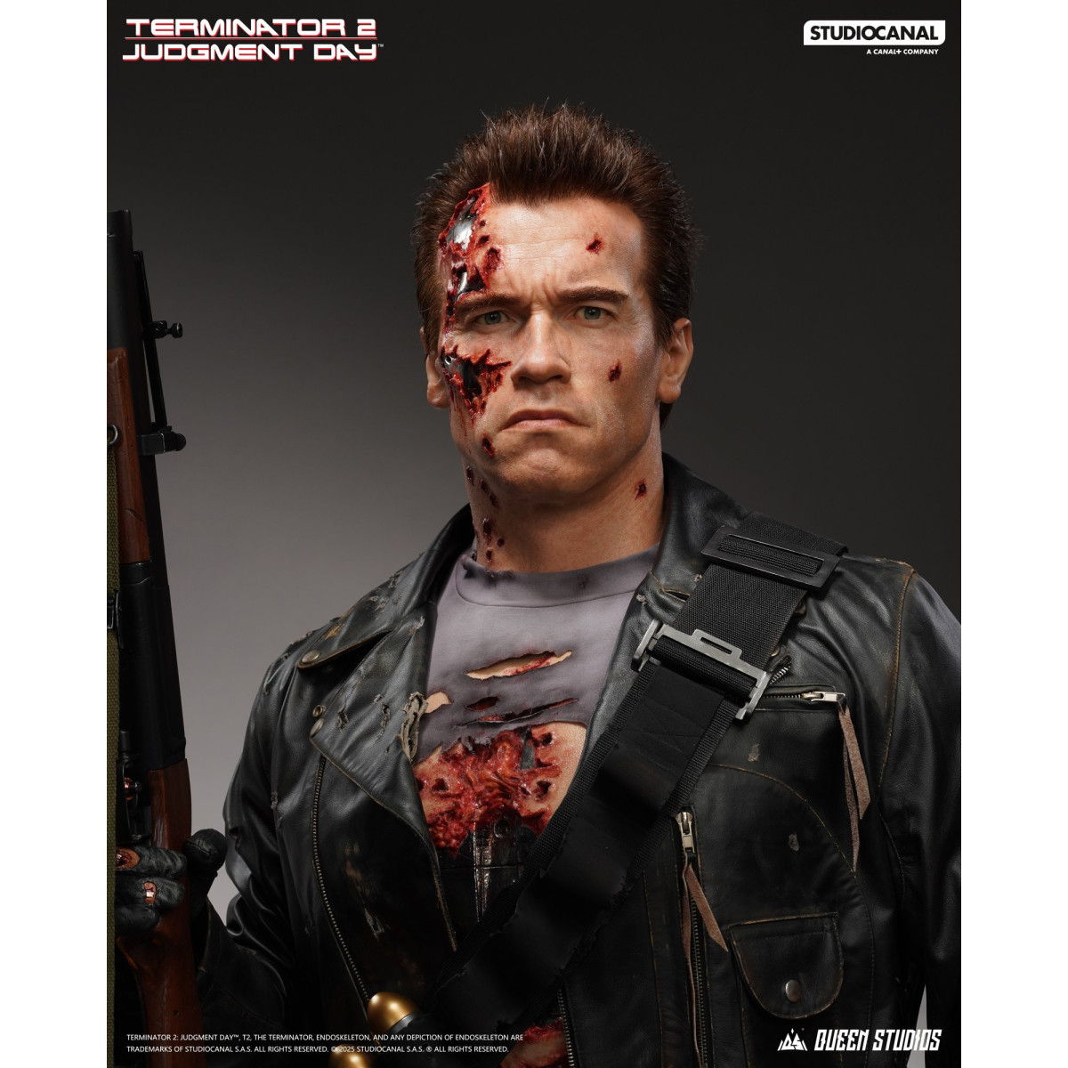 Queen Studios - Busto a grandezza naturale del T-800 danneggiato dalla battaglia - Terminator 2