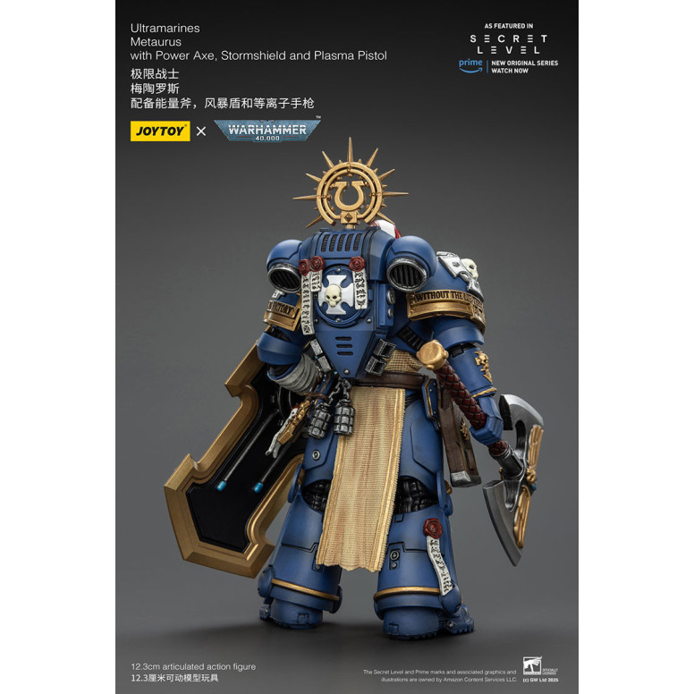 JoyToy - Livello segreto - Ultramarines Metaurus con ascia elettrica, scudo d'assalto e pistola al plasma 1/18 - Warhammer 40000