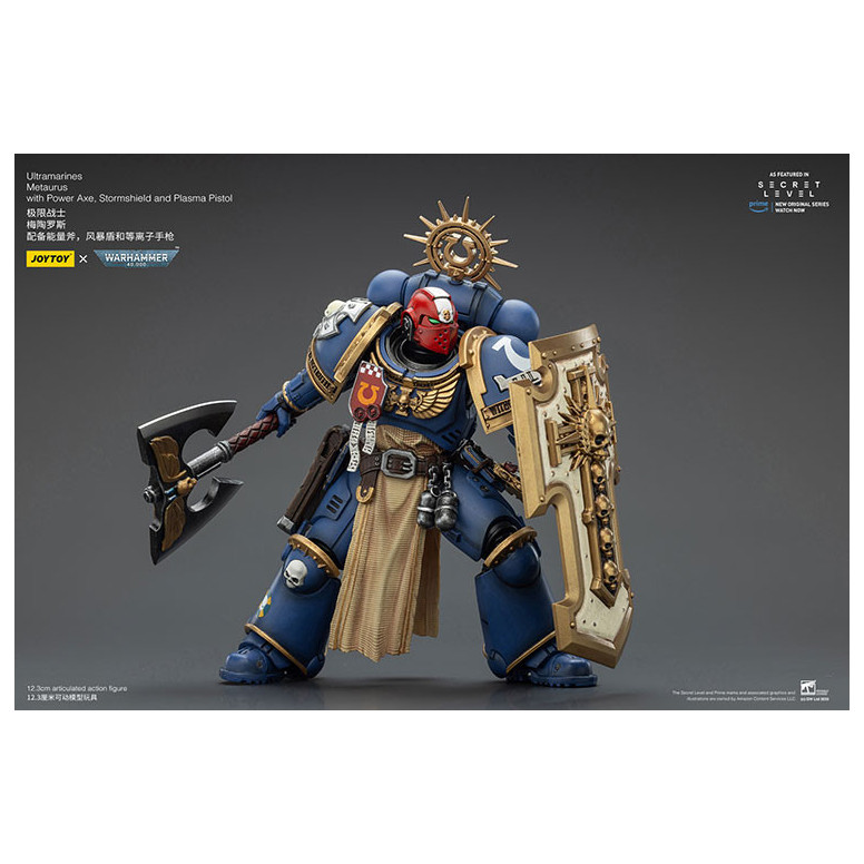 JoyToy - Livello segreto - Ultramarines Metaurus con ascia elettrica, scudo d'assalto e pistola al plasma 1/18 - Warhammer 40000