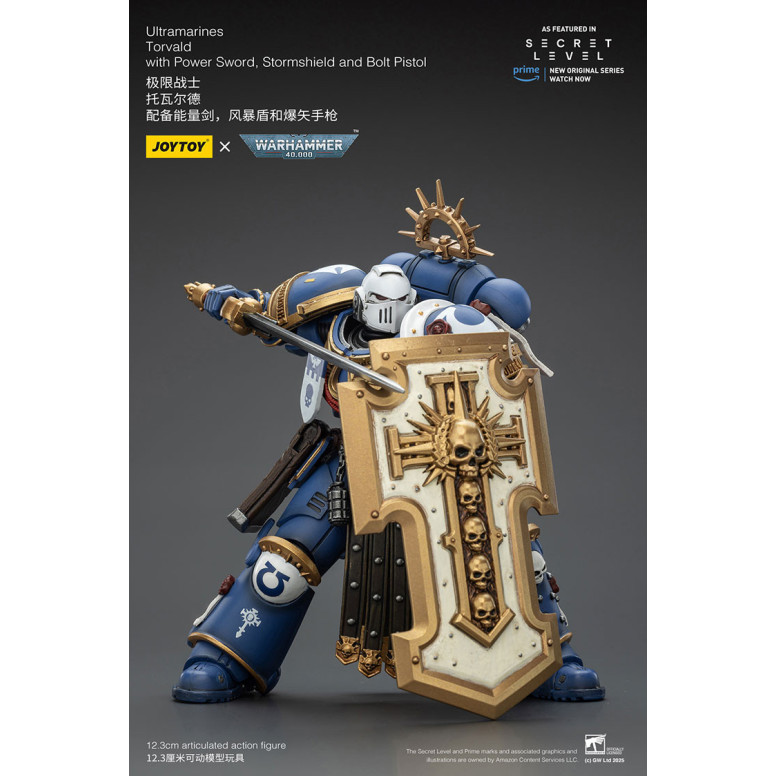 JoyToy - Livello segreto - Ultramarines Torvald con Power Sword, Stormshield e Bolt Pistol 1/18 - Warhammer 40000