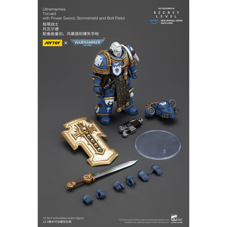 JoyToy - Livello segreto - Ultramarines Torvald con Power Sword, Stormshield e Bolt Pistol 1/18 - Warhammer 40000