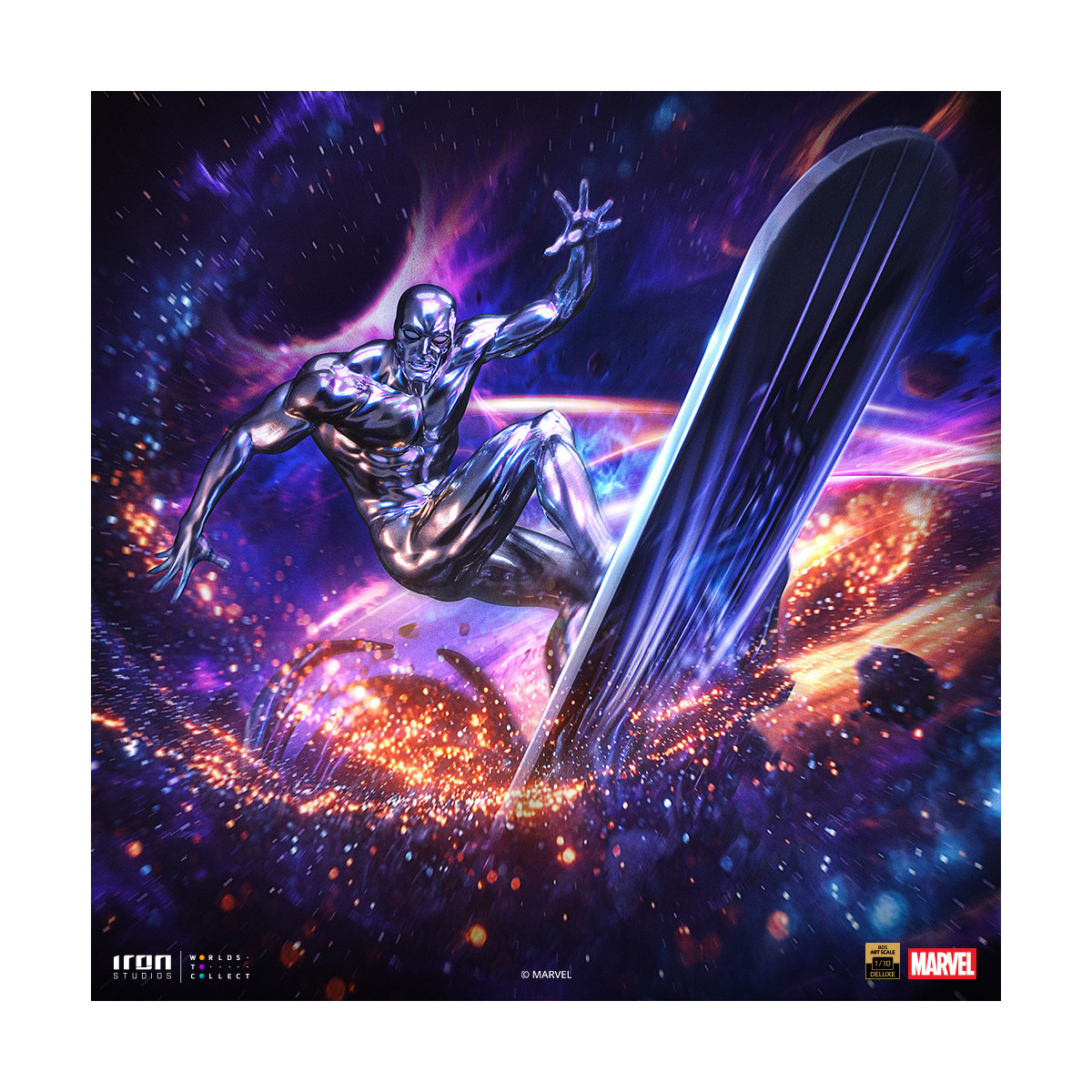 Iron Studios Marvel - Silver Surfer Deluxe Art Scale 1/10 - Diorama del guanto dell'infinito