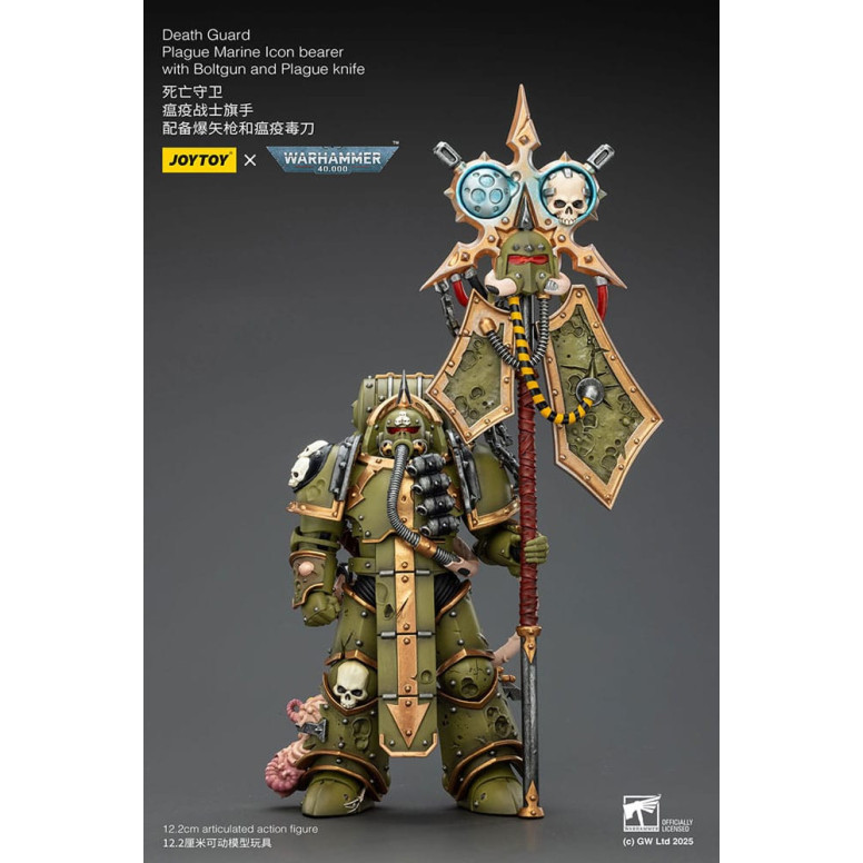 Joytoy - Guardia della morte - Marine della peste portatore di icona con boltgun e coltello della peste 1/18 - Warhammer 40k