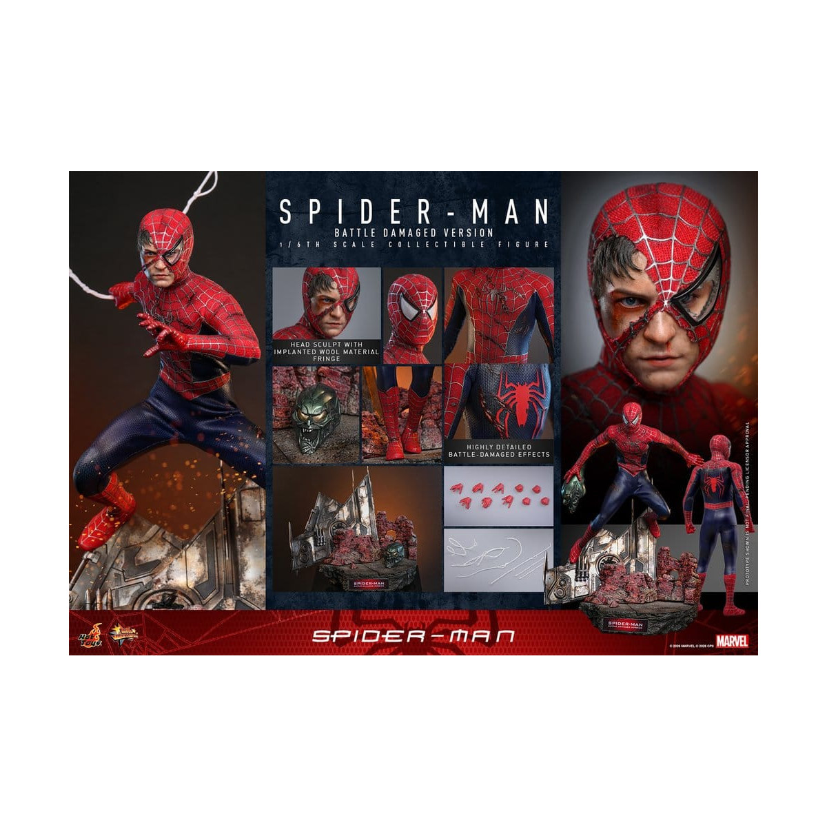 Hot Toys Marvel - Spider-Man (Versione danneggiata dalla battaglia) - Spider-Man (2002) Movie Masterpiece 1/6
