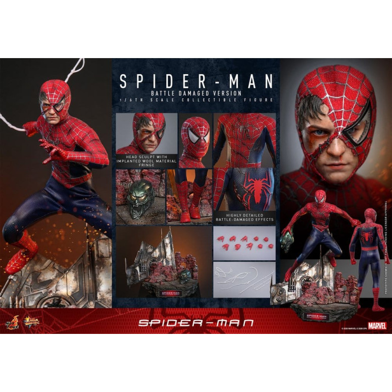 Hot Toys Marvel - Spider-Man (Versione danneggiata dalla battaglia) - Spider-Man (2002) Movie Masterpiece 1/6
