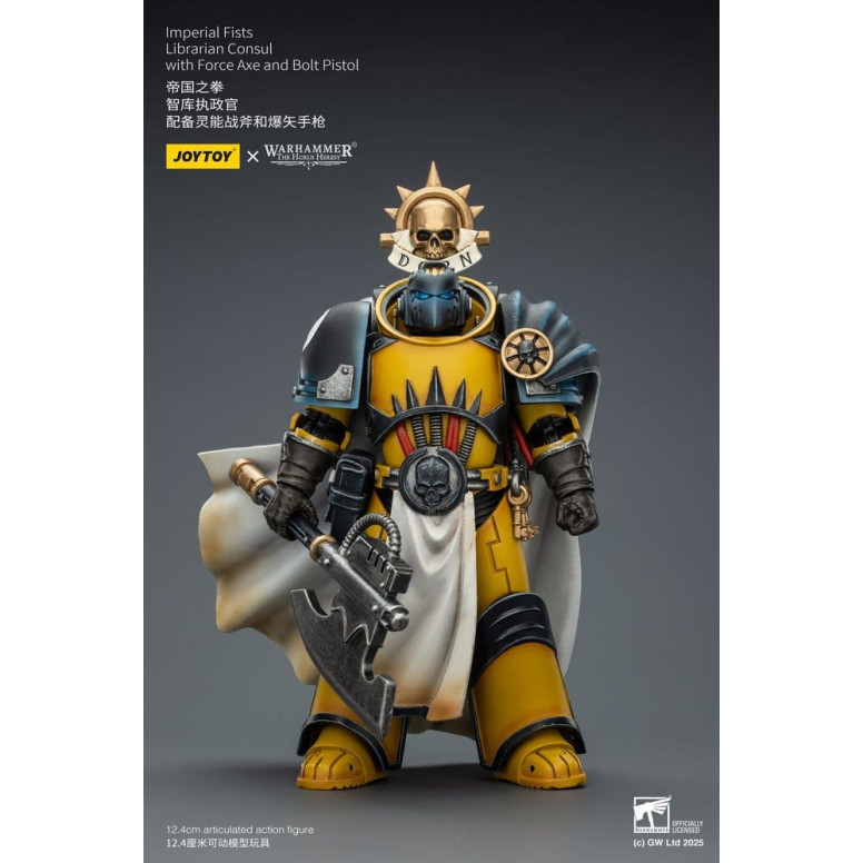 Joytoy - Warhammer - Imperial Fists - Console bibliotecario con ascia di forza e pistola bolt 1/18