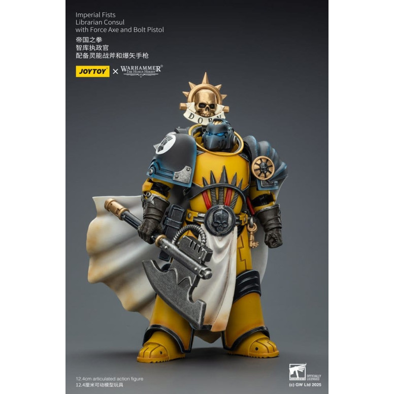 Joytoy - Warhammer - Imperial Fists - Console bibliotecario con ascia di forza e pistola bolt 1/18