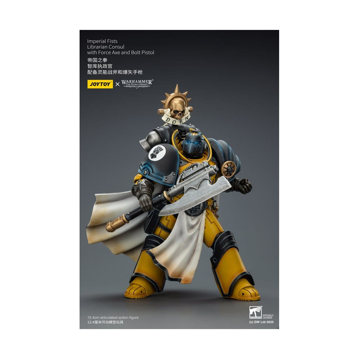 Joytoy - Warhammer - Imperial Fists - Console bibliotecario con ascia di forza e pistola bolt 1/18