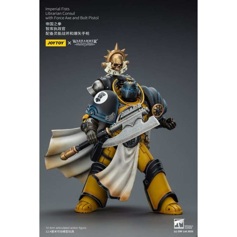 Joytoy - Warhammer - Imperial Fists - Console bibliotecario con ascia di forza e pistola bolt 1/18